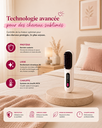 Brosse Lissante Sans Fil – Compacte & Puissante avec Ecran LCD