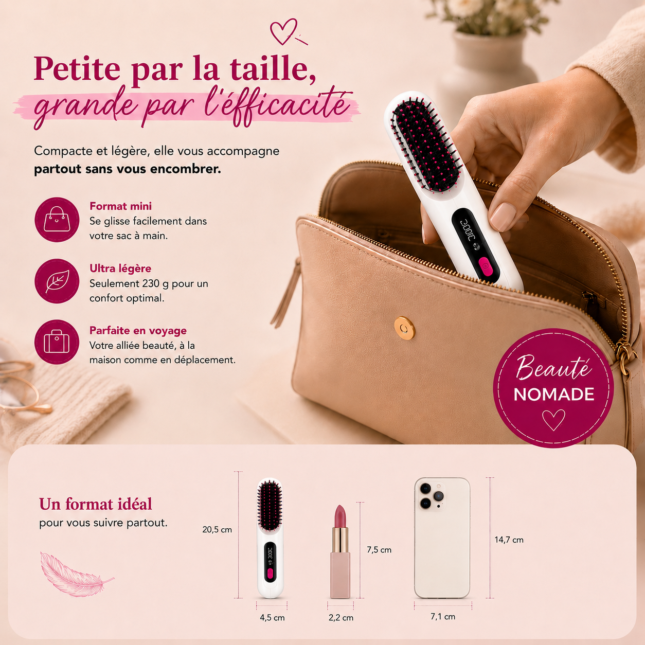 Brosse Lissante Sans Fil – Compacte & Puissante avec Ecran LCD