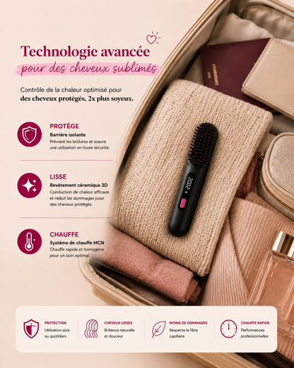 Brosse Lissante Sans Fil – Compacte & Puissante avec Ecran LCD